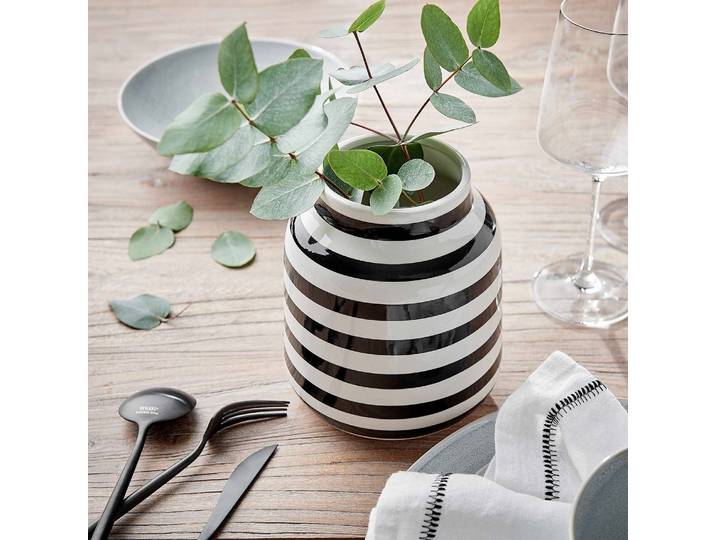 Vase en céramique rayé 17cm Ø 14cm Blanc/Noir/Noir/Blanc