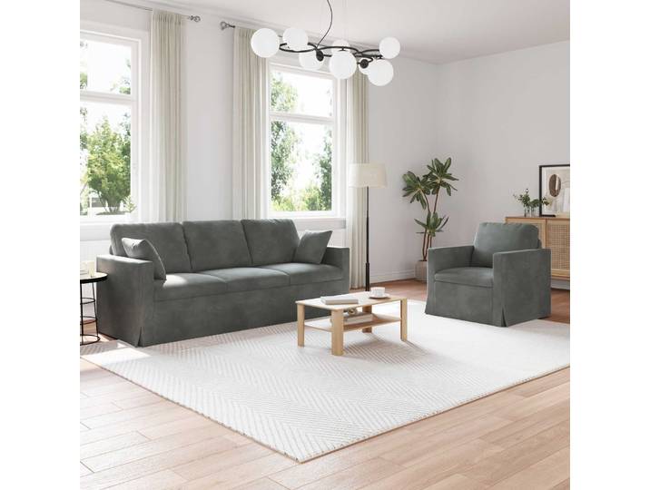 vidaXL Sofa Set 2 stk. Dunkelgrau Samt