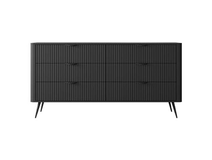 KEF-MEBLE Kommode Lewis 163,2x81,2x38 cm – Sechs Schubladen – Geriffelte Fronten aus MDF – Abgerundete Kanten – Moderne Möbel für Wohnzimmer – Schlafzimmer – Elegant - Schwarz