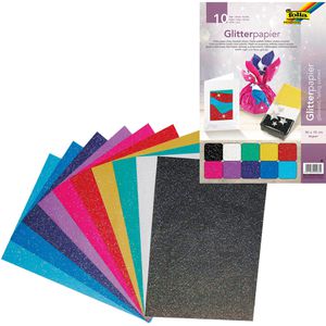 Folia Buntpapier Glitterpapier, glitzernd, 50 x 70 cm, 10 Farben sortiert, 70 g/m², ungummiert, 10 Blatt