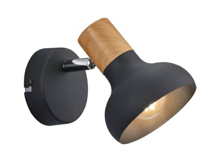 Reality Leuchten Applique murale Latika R81521032\, métal noir mat\, bois synthétique\, excl. 1x E14
