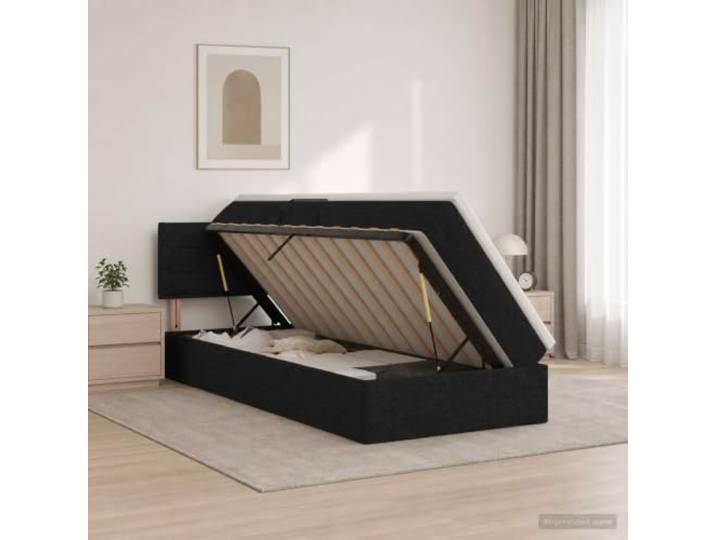 Aufbewahrungsbett mit Matratze Schwarz 90x190 cm Samt Hydraulischer Lift, Lattenrost inklusive, mittelfeste Matratze, Spanplatte, Polyester-Headboard