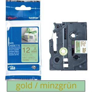 Brother Schriftband TZe-RM34, 12mm, Länge 4m gold/mintgrün nicht klebendes Textilband