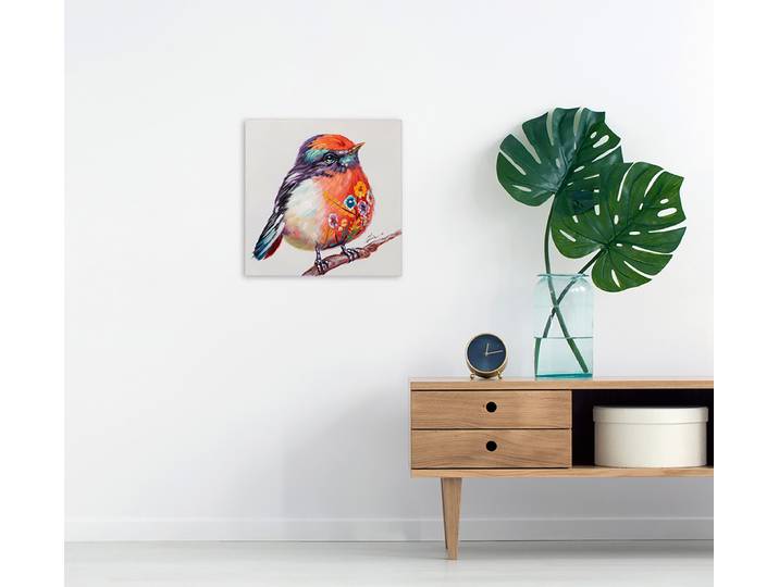 Leinwandbild Süsser bunter Vogel Mischgewebe Multicolor 40 x 40 x 3cm