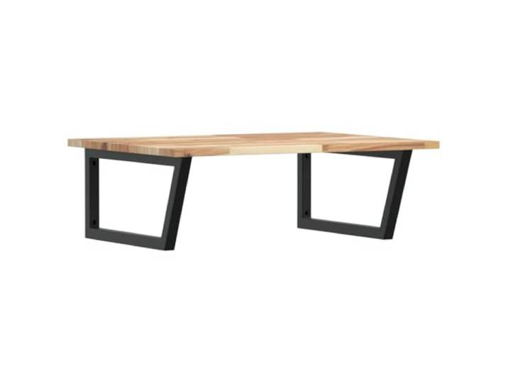 WEMYUFURN Waschbeckenregal Wandmontage Stahl und Akazienholz Schweberegal, Trapezform, Handtuchhalter, Waschtisch Ablage, Badezimmer Aufbewahrung, modernes Design