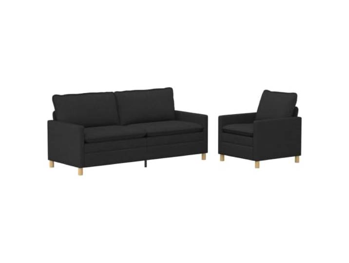 Modernes 2-teiliges Sofa aus schwarzem Stoff mit gepolsterter Rückenlehne Weicher Stoff, feste Metallstruktur, Schaumstoffkissen, flache Armlehnen, Reißverschlussbezüge, einfache Reinigung