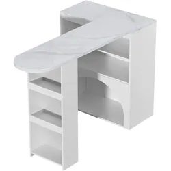 Merax Ausziehbarer Esstisch & Bartisch, drehbarer Thekentisch mit Haustierbereich, Marmoroptik Tischplatte aus MDF, Weiß, 120(+80)x40x100cm