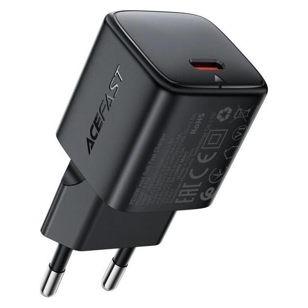 Acefast Ładowarka Ładowarka sieciowa A118 GaN PD 30W USB-C - czarna (30 W, 1 Port) (6974316284994)