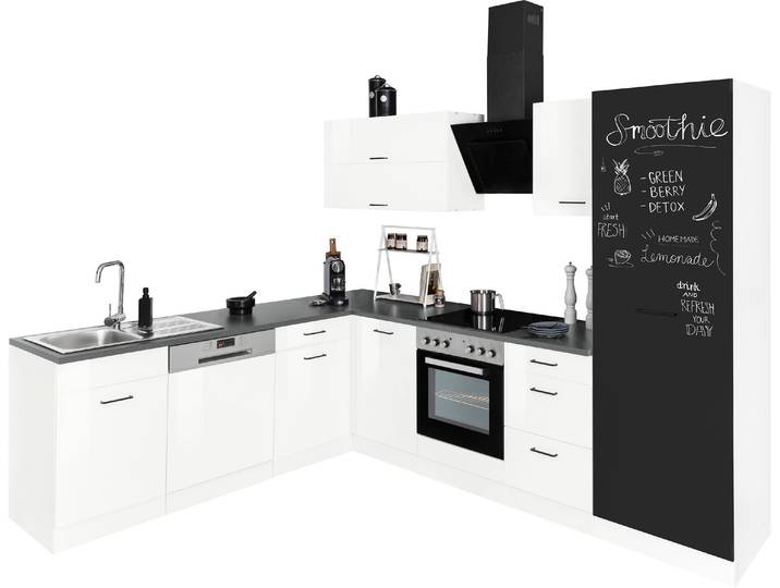Winkelküche KOCHSTATION KS-Trier , weiß (küche: weiß, korpus: weiß, arbeitsplatte: anthrazit), B:270cm T:270cm, Komplettküchen-Sets, L-Küche, mit E-Geräten, Stellbreite 220/270 cm