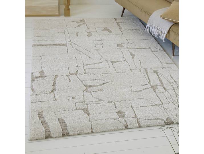 Teppich GOODPRODUCT Serin , beige, B:120cm H:18mm L:170cm, Polypropylen, Teppiche, Teppich, Kurzflor, Hoch Tief, modernes Design, weiche Oberfläche, Wohnzimmer