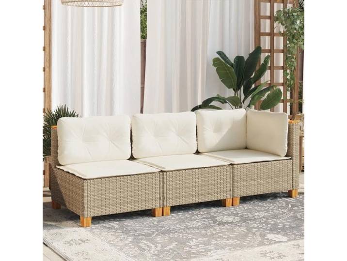 Canapé de jardin avec coussins 3 places beige résine tressée canapé d'extérieur siège de jardin canapé de jardin 365922