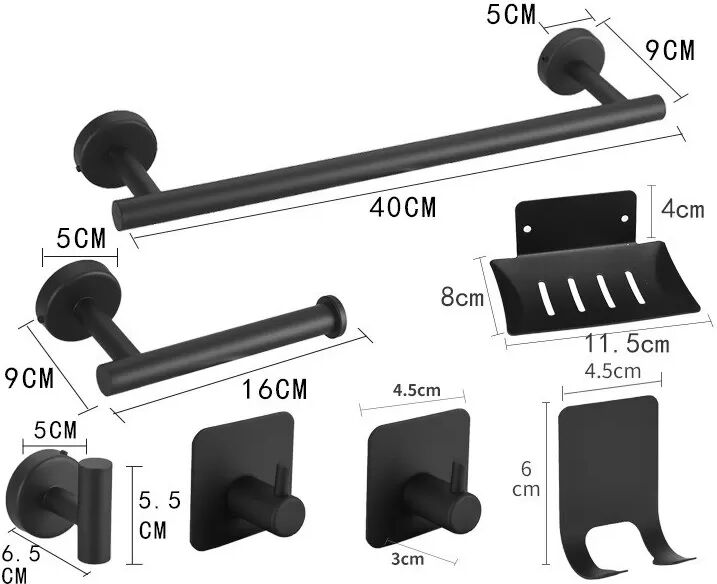 INF Edelstahl Badezimmer Hängeorganizer Set, 7-teilig, Bohren Optional Schwarz