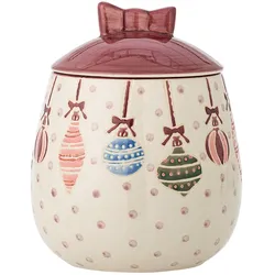 Bloomingville Ornamentia Gefäß mit Deckel aus Steingut, Weihnachten, Bunt - Ø 13 x H 15 cm