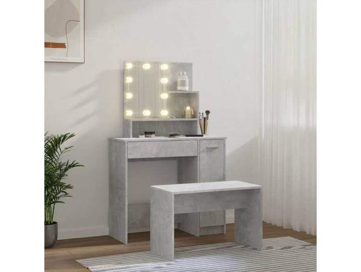BESTLIFE Ensemble de coiffeuse avec LED Gris béton Bois d'ingénierie avec manuel de montage（95253448）VIDAXL