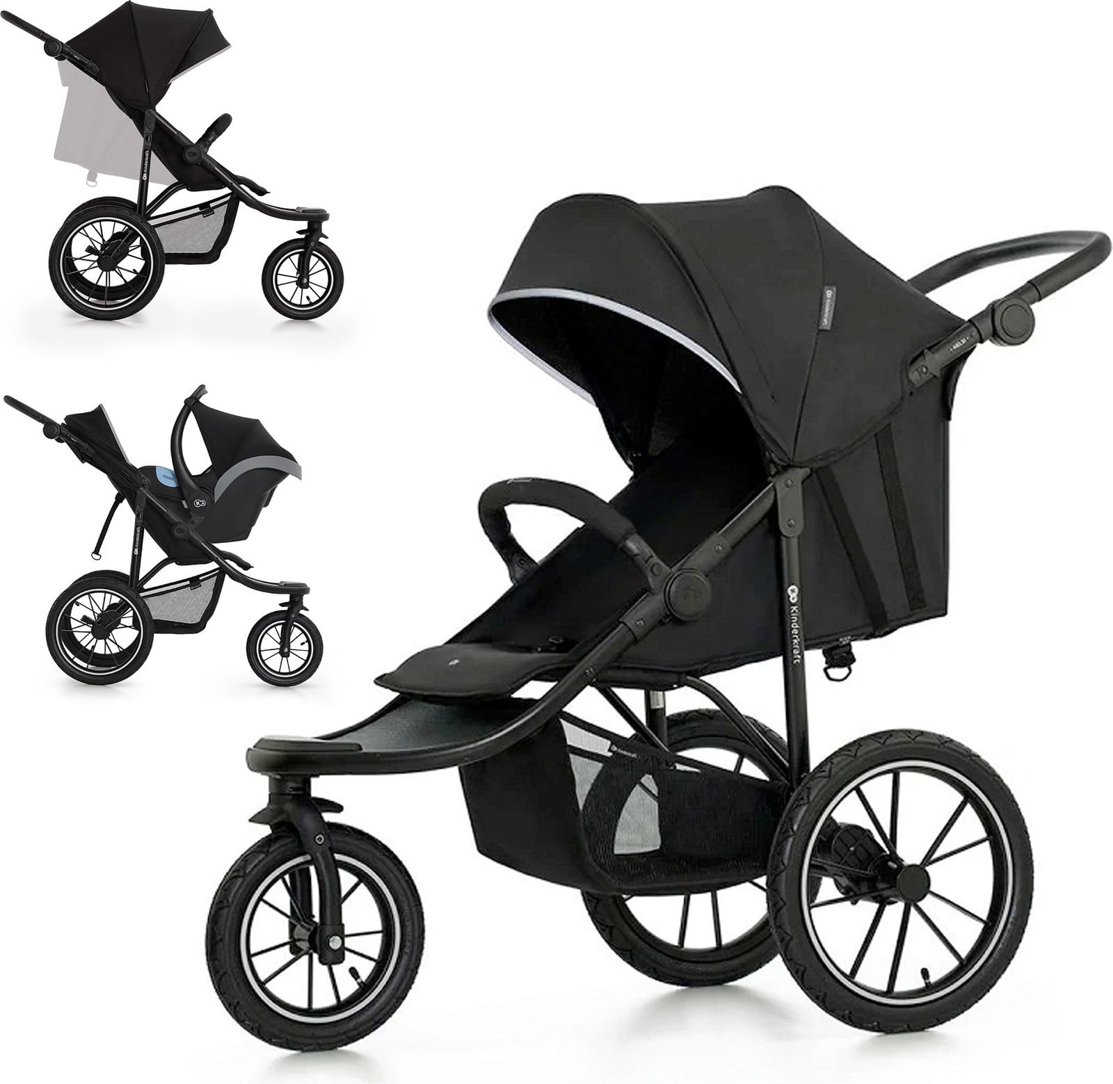 Kinderkraft HELSI 2 Kinderwagen voor ruw terrein met Travel System en luchtbanden - Zwart
