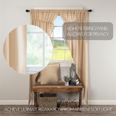 VHC Brands Farmhouse Curtains VHC Cotton Burlap Long Prairie Panel Pair Rod Pocket Solid Color - Prairie Panel 84x36 - Prairie Panel 84x36