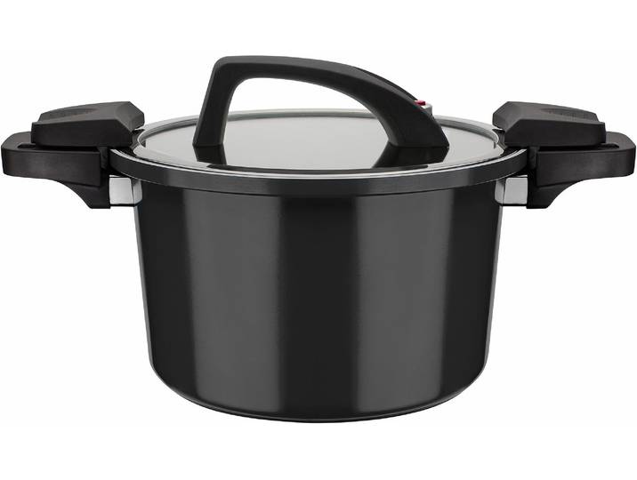 Dampfgartopf GSW Gourmet Nero, Ø 24 cm, Fassungsvermögen 6 Liter , schwarz, Ø:24cm, Töpfe, Dampfgartopf, Dampfkochtopf, Induktion