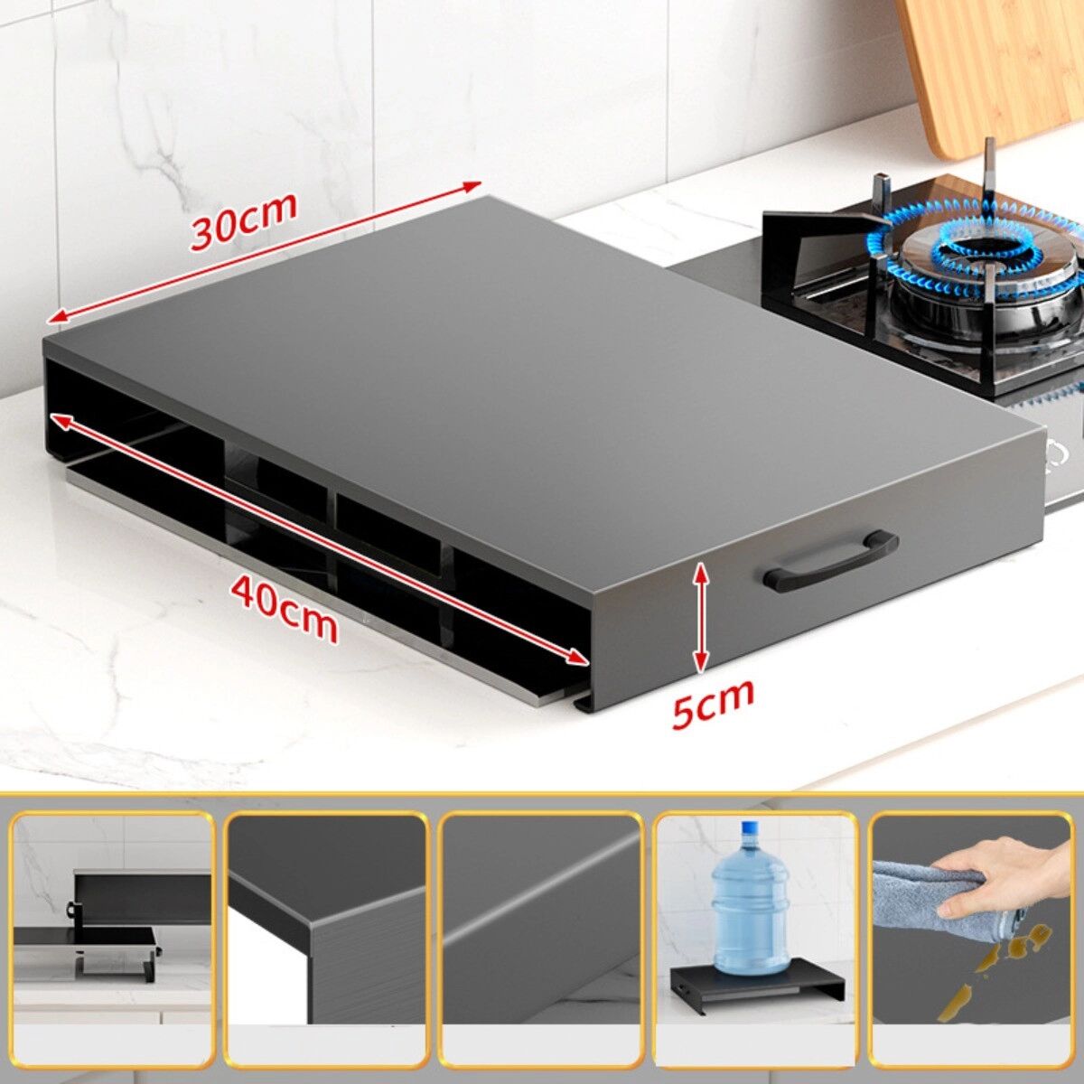 INF Couvercle et support de cuisinière portable en acier au carbone avec poignée, gris canon