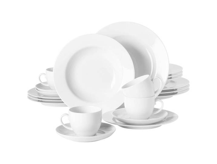 Seltmann Weiden Kombiservice Rondo Liane weiß 20-tlg., Weiß, Keramik, 20-teilig, Rund, 2x2x2 cm, Geschirr, Geschirrsets, Kombiservice