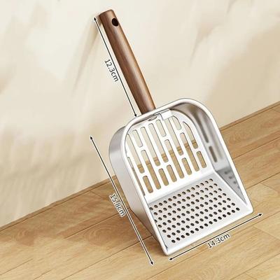 Inspired Finds Premium Stainless Steel Cat Litter Scoop With Wooden Handle For Fast & Easy Cleanup grated