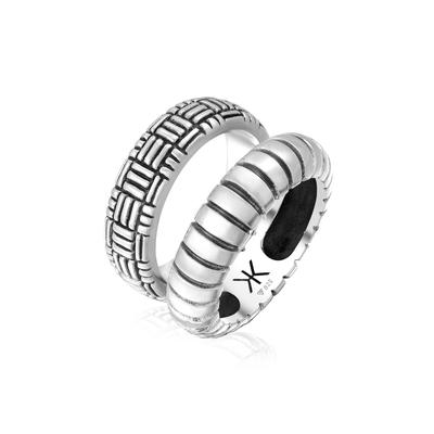 Ring-Set KUZZOI "Ring Set Bandring Vintage Oxidiert 925 Silber" Gr. 64, silber, Fingerringe, Herren, 64, ohne Stein, Silber 925 (Sterlingsilber)