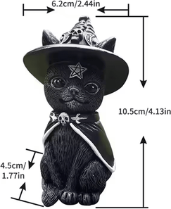 Inspire Curations Black Witch Cat Statue Black Cat Figurine Hand Painted Halloween Desk & Home Decor hat