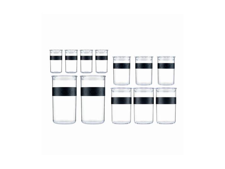 Vorratsglas BODUM Bodum Vorratsglas Presso 12 Stück , schwarz (schwarz, transparent), Kunststoff, Lebensmittelaufbewahrungsbehälter, Vorratsglas, 0.25 l, 0.6 l, 1 l, 2 l