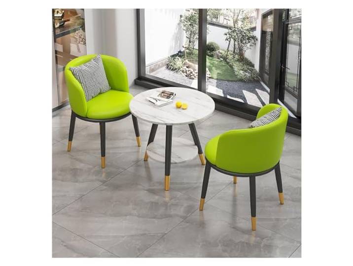 Runder Esstisch Mit 2 Stühlen Set,60cm Rezeption Tisch Und Stuhl Kombination,Meetings Kleine Runde Tische,Verhandlungstisch,Platzsparende, For Esszimmer,Küche,Restaurant Und Wohnzimmer ( Color : Green