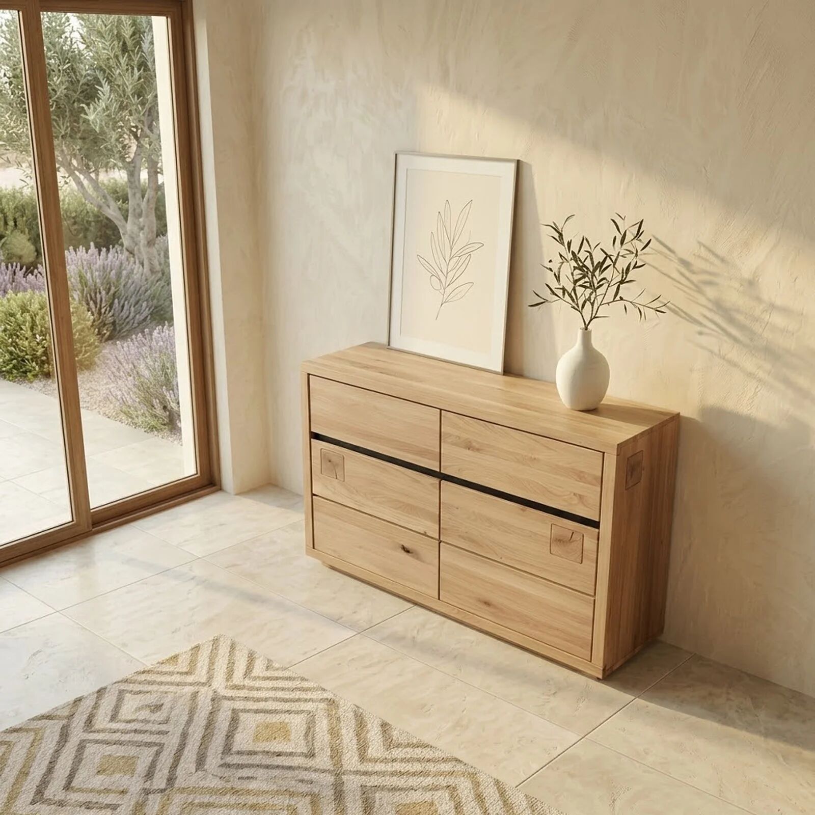 garneroarredamenti Credenza 120x85h cm 2 ante 2 cassetti legno massello rovere Tarselia