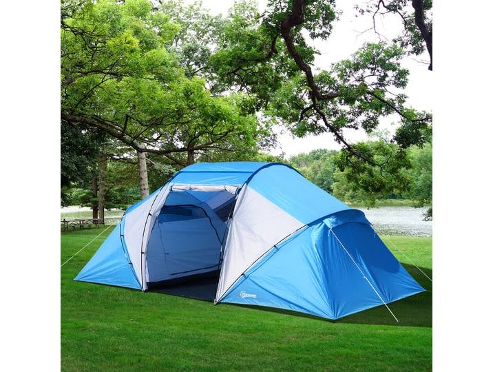 Outsunny Tente Camping 4-6 Pers Bleu Blanc 4,3x2,4m