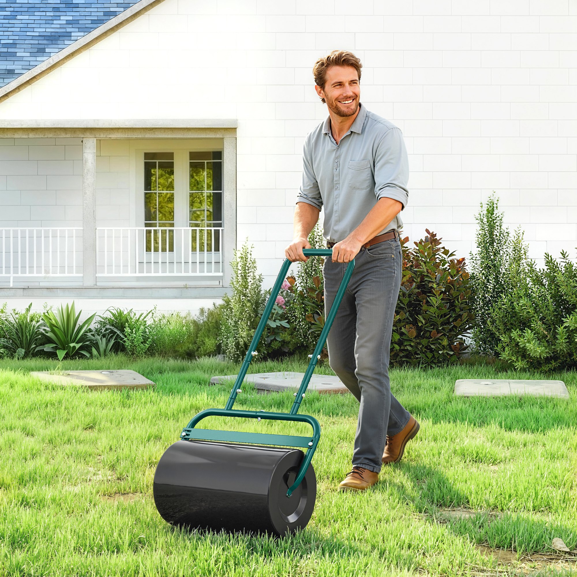 Outsunny Rullo per prato maneggevole, rullo pratico per prato, rullo per erba, rullo da giardino, flessibile, acciaio, 58L x 32,5B x 113H cm, Verde scuro   Aosom Italy