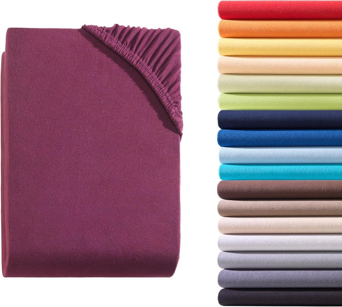 Hoeslaken Katoen Jersey - Bedlaken Molton voor Boxspring - Extra Hoge Omslag - 180-200x200-220 cm - Bordeaux