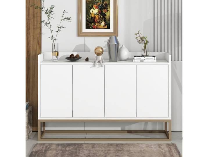 Buffet de salon scandinave - DREAMMESPACE - Buffet cuisine 120x30x80 - 4 portes - Blanc