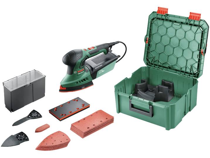 Multischleifer BOSCH HOME & GARDEN PSM 200 AES + SystemBox , schwarz (grün, rot, schwarz), Schleifmaschinen, Multischleifer