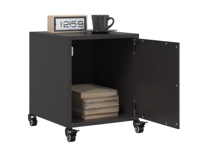 HEFZGDB Nachttische 2 STK. Schwarz 36x39x43,5 cm Stahl mit Stauraum und Rollen für einfaches Umstellen, stabile Beistelltische aus kaltgewalztem Stahl, pflegeleicht mit praktischem