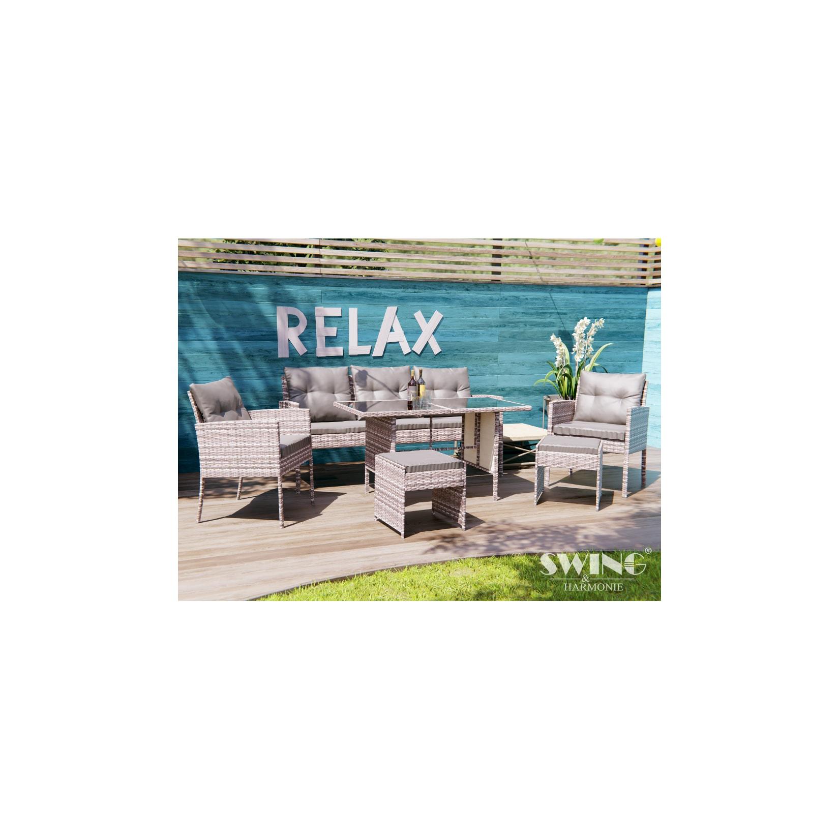 Swing&Harmonie Sydney Polyrattan Sitzgruppe Esstisch Lounge Sitzgarnitur Essgruppe Gartenmöbel Set - grau