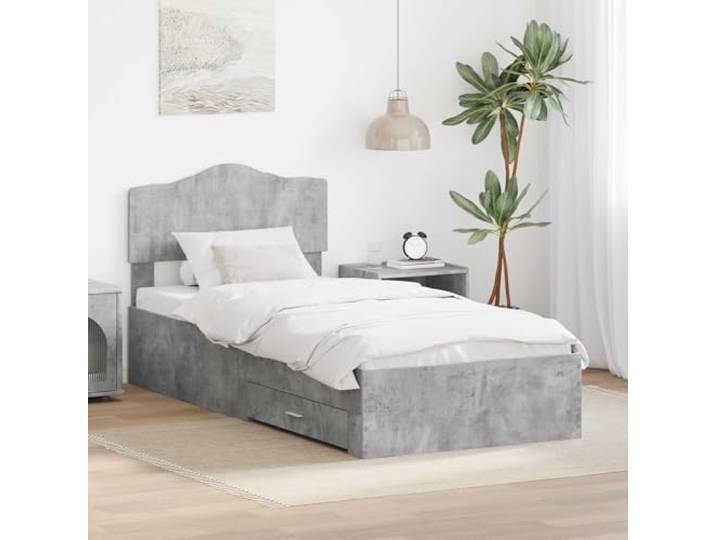 RJPLMFV Bettgestell, Betongrau, 100 x 200 cm, Holz Mit Aufbewahrungsschubladen, bequemem Kopfteil, inklusive Latten, einfache Reinigung