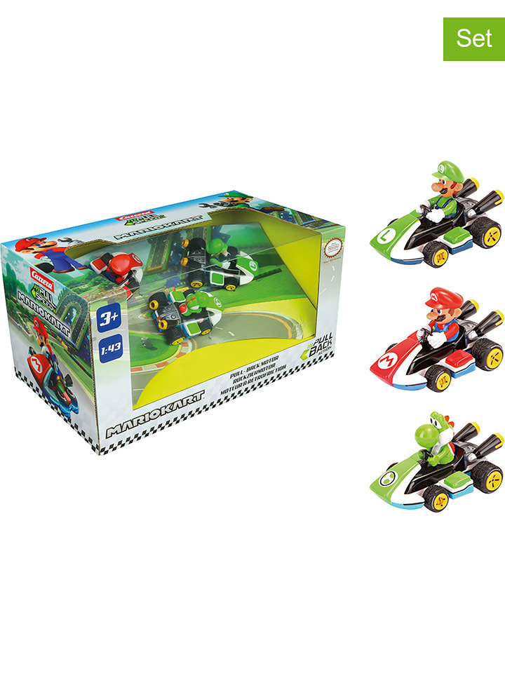 Carrera 3er-Set: Autos "Pull&Speed Mario Kart(TM)" in Rot/ Grün - ab 3 Jahren - onesize