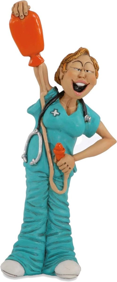 Handbeschilderd Verpleegkundige Figuur - Decoratief Beeldje - Multicolor - Hoogte: 17 cm