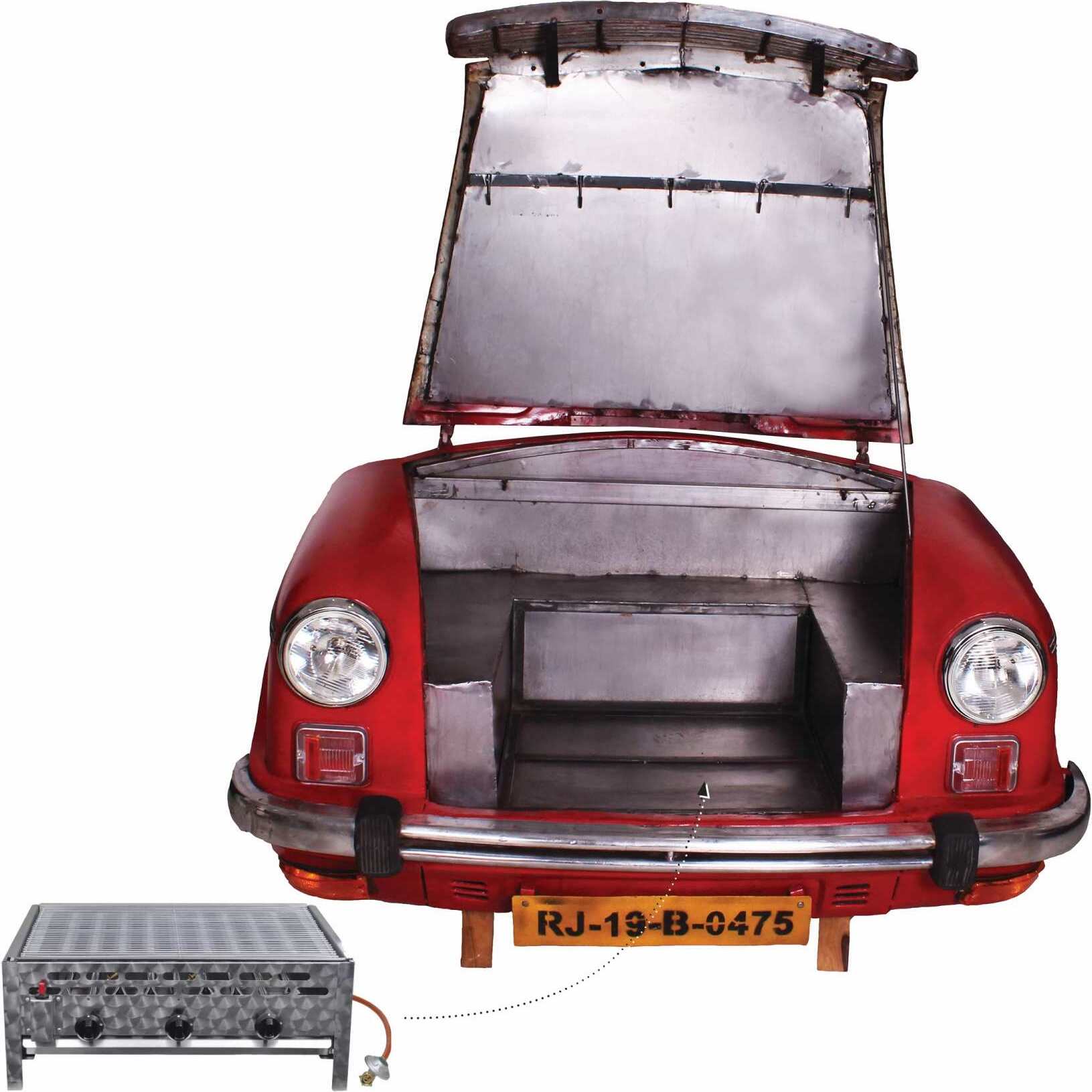 SIT Möbel Carbecue | recycelte Autofront aus Metall rot | mit Edelstahl Gasgrill | B 168 x T 95 x H 97 cm | 01054-45 | Serie THIS & THAT
