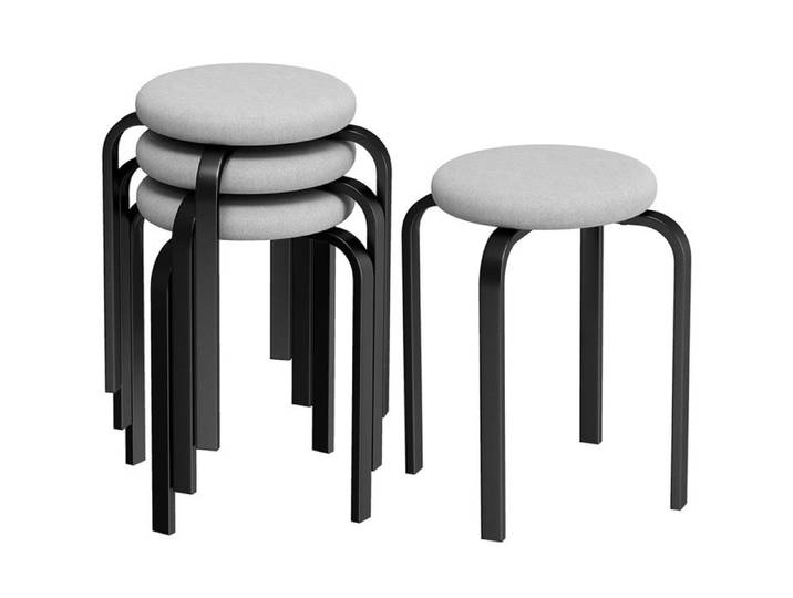 Ensemble de 4 tabourets empilables tabourets ronds modernes rembourrés sans dossier pour cuisine et salle à manger gris