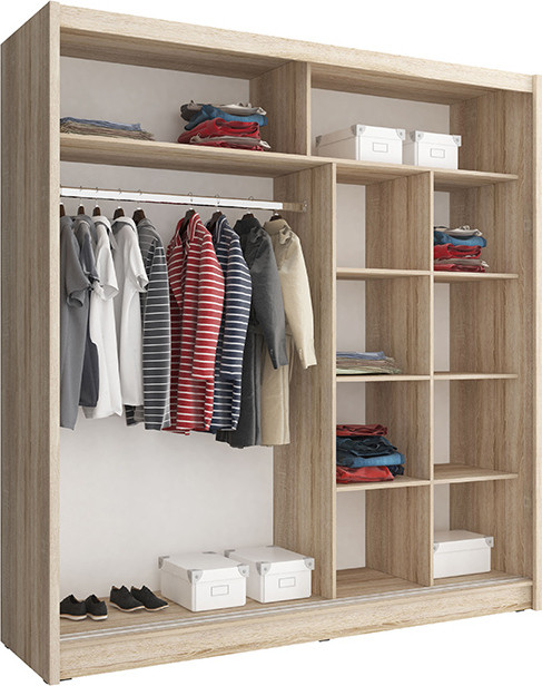 Multifunctionele opbergkast met rek voor kleding en garderobe, 200 cm hoog, hout