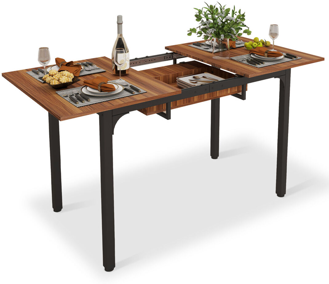 Borough Wharf Extendable Antke Dining Table With 110-150cm Tabletop, Kitchen Wood Desk With 4-8 Seats, Space Saving Brown 110-150cm