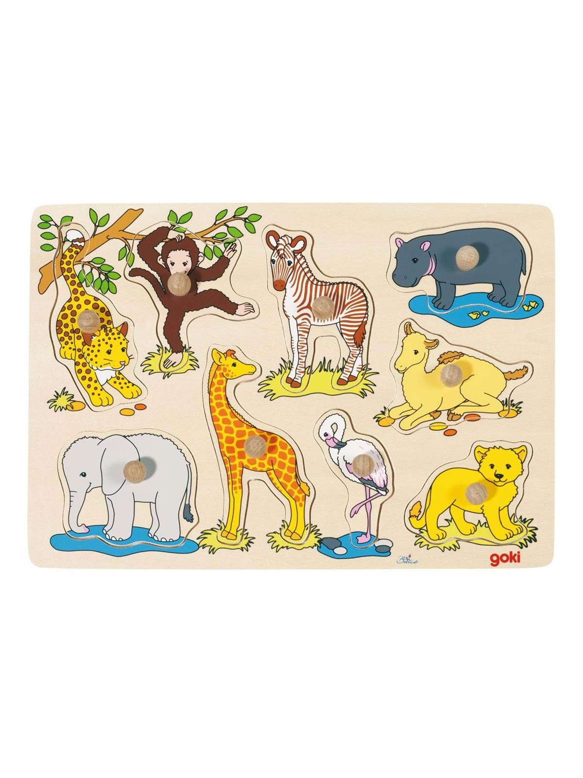 Goki Wooden Bubble Puzzle wild animals 9dlg.