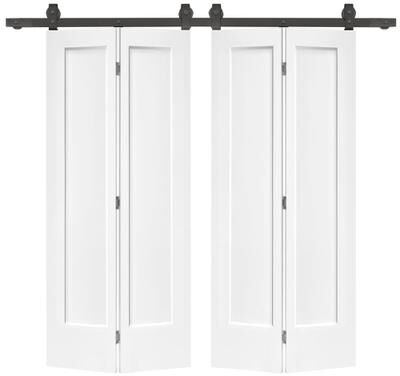 Klair Living White 1-Panel Shaker MDF Composite Double Bi-Fold Barn Door with Sliding Hardware Kit
