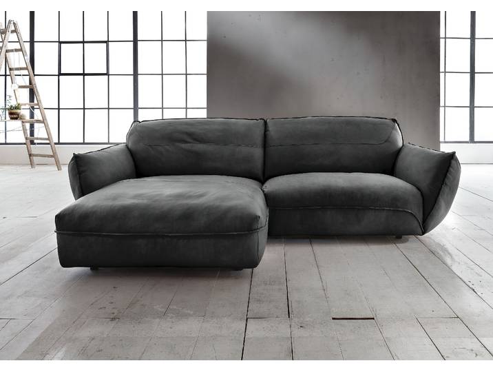 Ecksofa, Anilinleder Pallino, Schwarz, 280×180 cm, Legere Polsterung, Modern, BETYPE