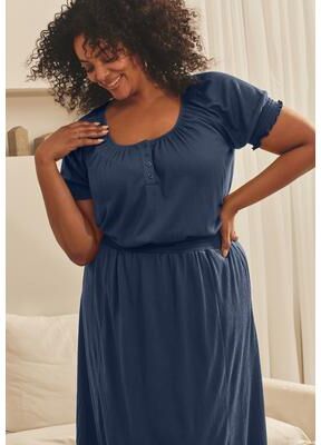 Plus Size Women's Knit Gauze Puffed Sleeve Top by Avenue in Navy (Size 14)