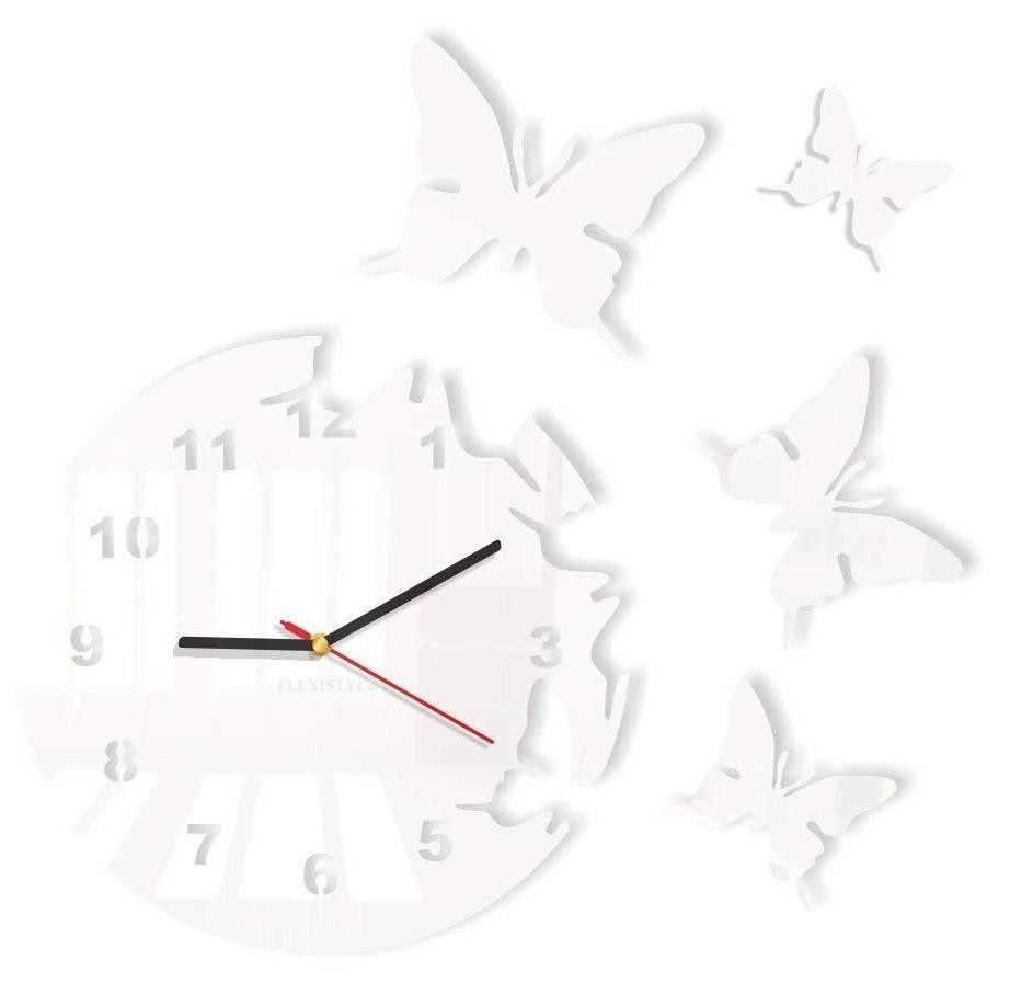 Omgoods Grote Moderne Wandklok Vlinder Wit Rond 30cm, 3D DIY