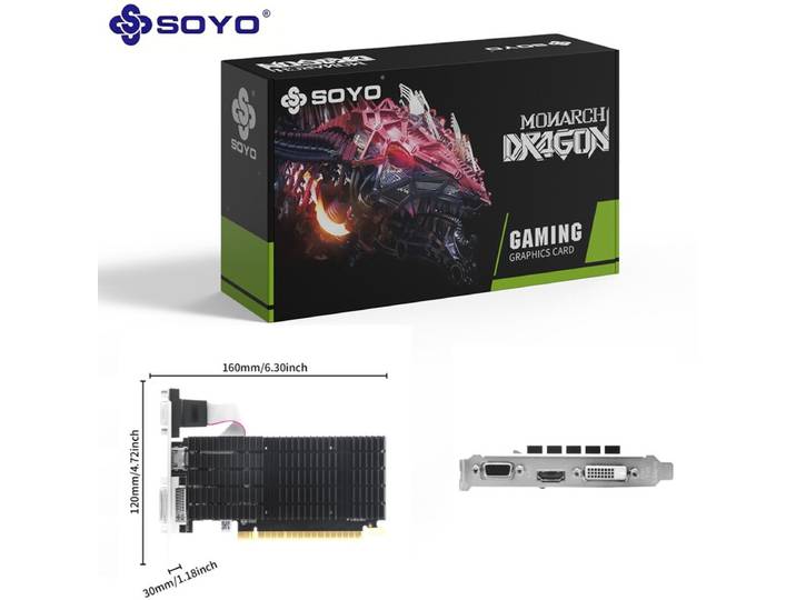 SOYO Gaming GeForce GT 710 2 GB DDR3 64-bit, ondersteunt DirectX 12 OpenGL 4.6, low-profile, NVIDIA, dedicated grafische kaart voor kantoor en entertainment, LP-slot kaart