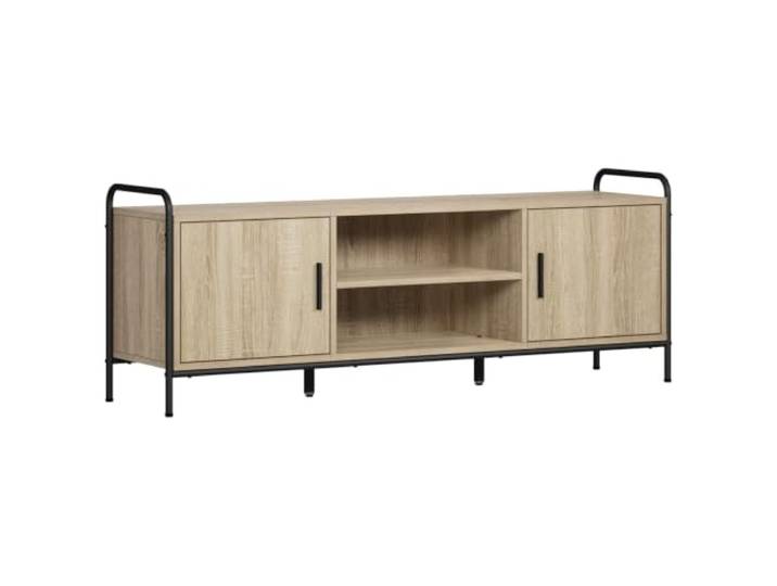 HFXHIJXQ TV-Schrank Sonoma-Eiche Holzwerkstoff Lowboard 133x33x50 cm Stabiles TV-Board fürs Wohnzimmer mit viel Stauraum, 90-Grad-Pendeltüren und Kippschutz für sicheres Verstauen.